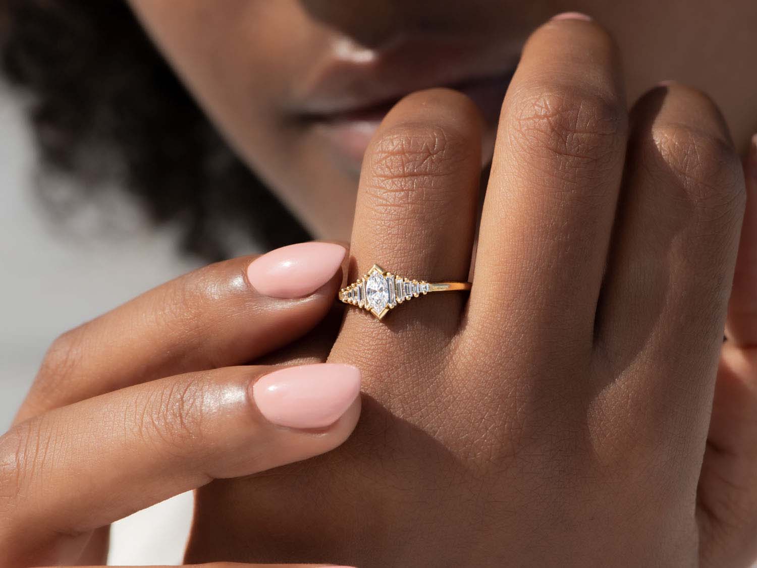 Deco Marquise and Baguette Diamond Engagement Ring