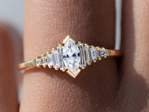 Deco Marquise and Baguette Diamond Engagement Ring