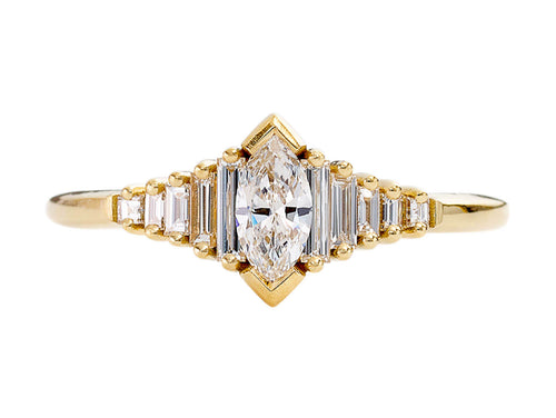 Dainty Deco Marquise and Baguette Diamond Engagement Ring