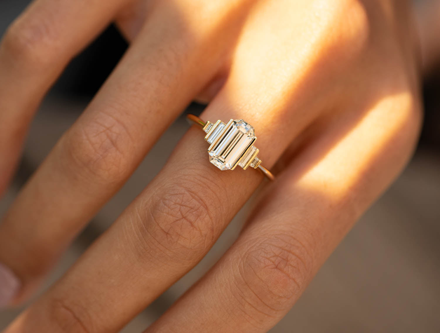 Geometric Emerald Cut Diamond Engagement Ring