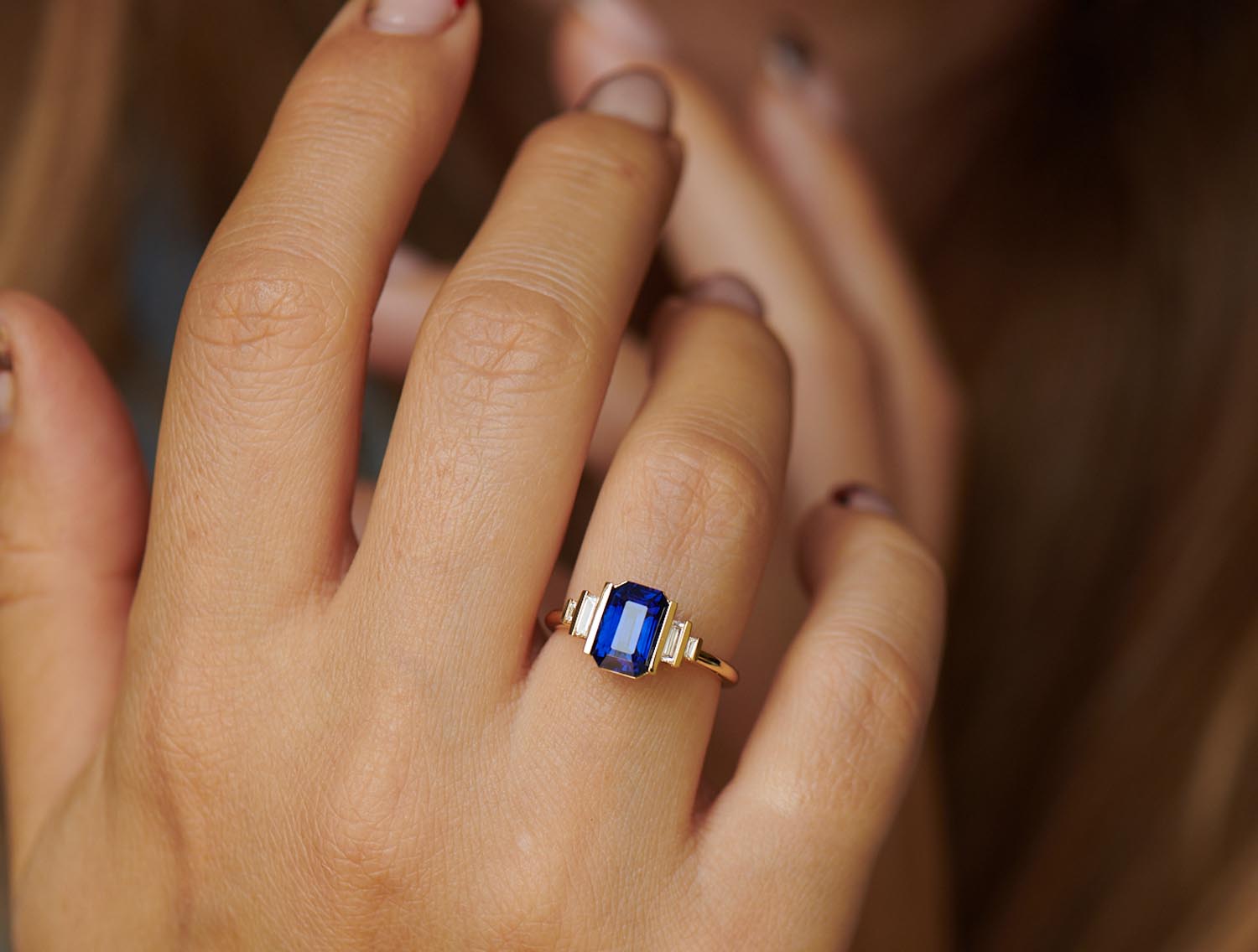 Emerald Cut Sapphire and Diamond Engagement Ring