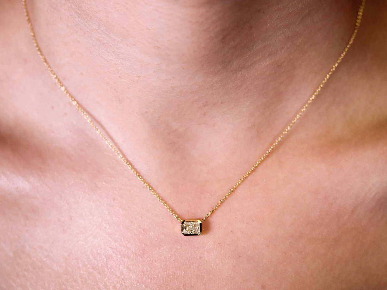 Bezel Set Radiant Cut Diamond Pendant Necklace