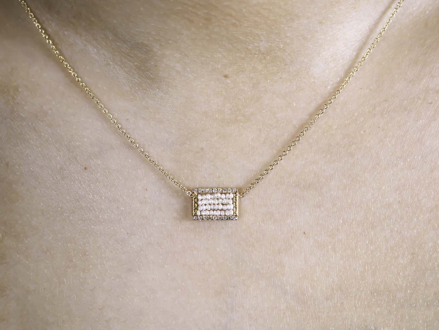 Seed Pearl and Diamond Pendant Necklace