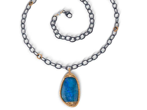 Blue Kyanite Bead Necklace in 14K Yellow Gold