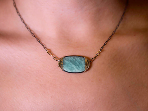 Amazonite Pendant with Paperclip-Style Chain Necklace