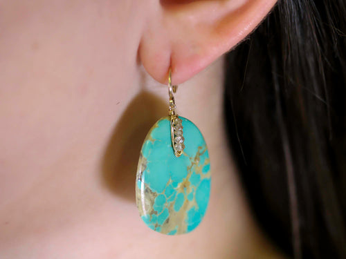 Turquoise and Diamond Drop Earrings in 14K Yellow Gold