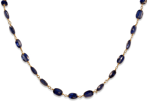 Blue Kyanite Bead Necklace in 14K Yellow Gold