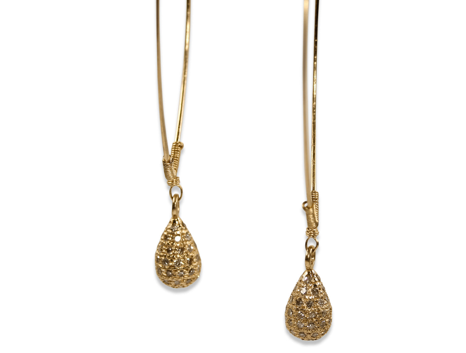 Pavé Rustic Gray Diamond Drop Hoop Earrings