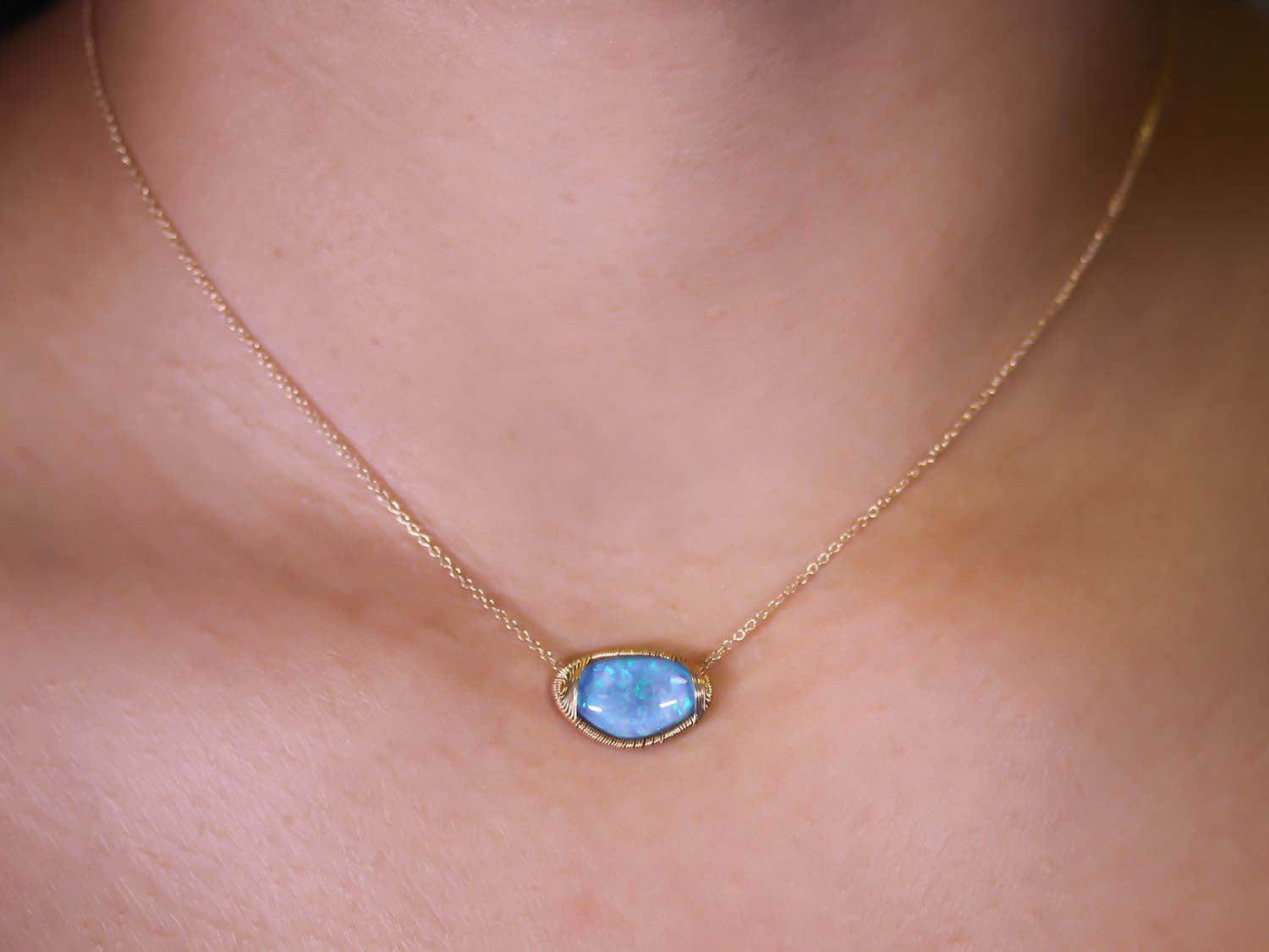 Opal Pendant Necklace in 14K Yellow Gold