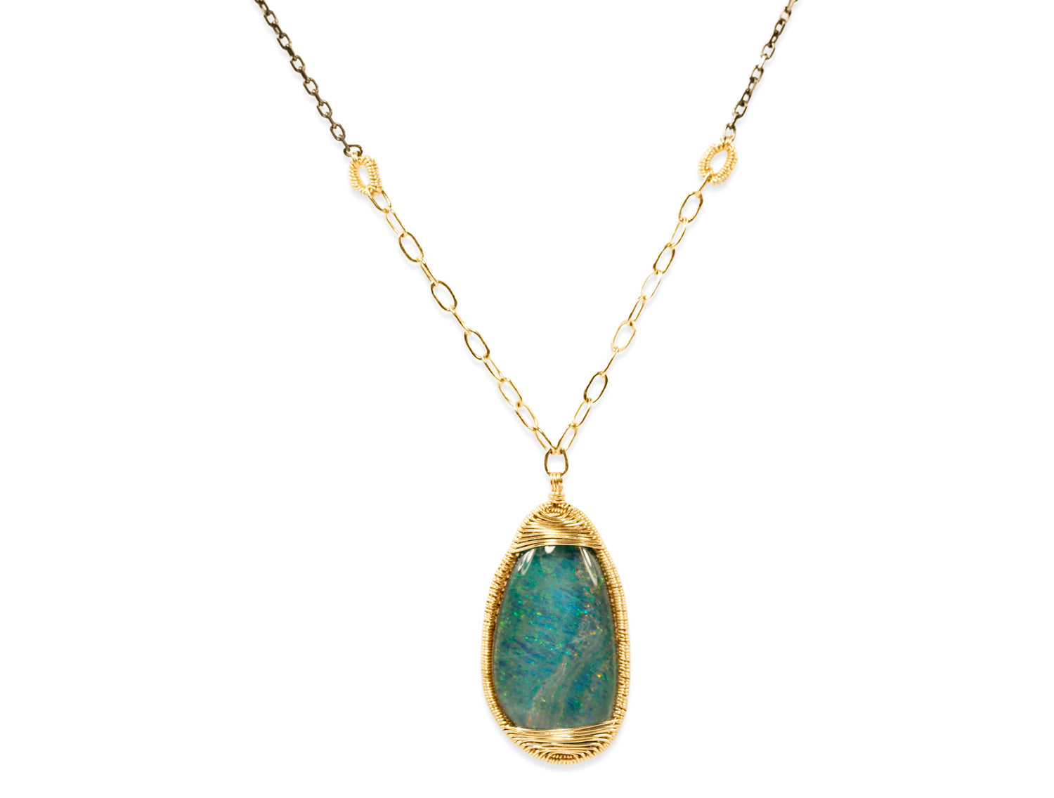 Opal Pendant with Cable Chain Link Necklace