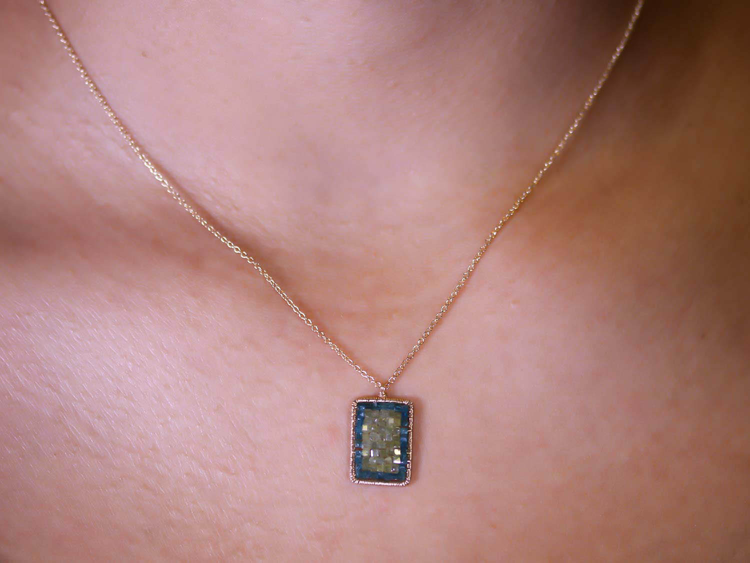 Green and Teal Diamond Pendant Necklace
