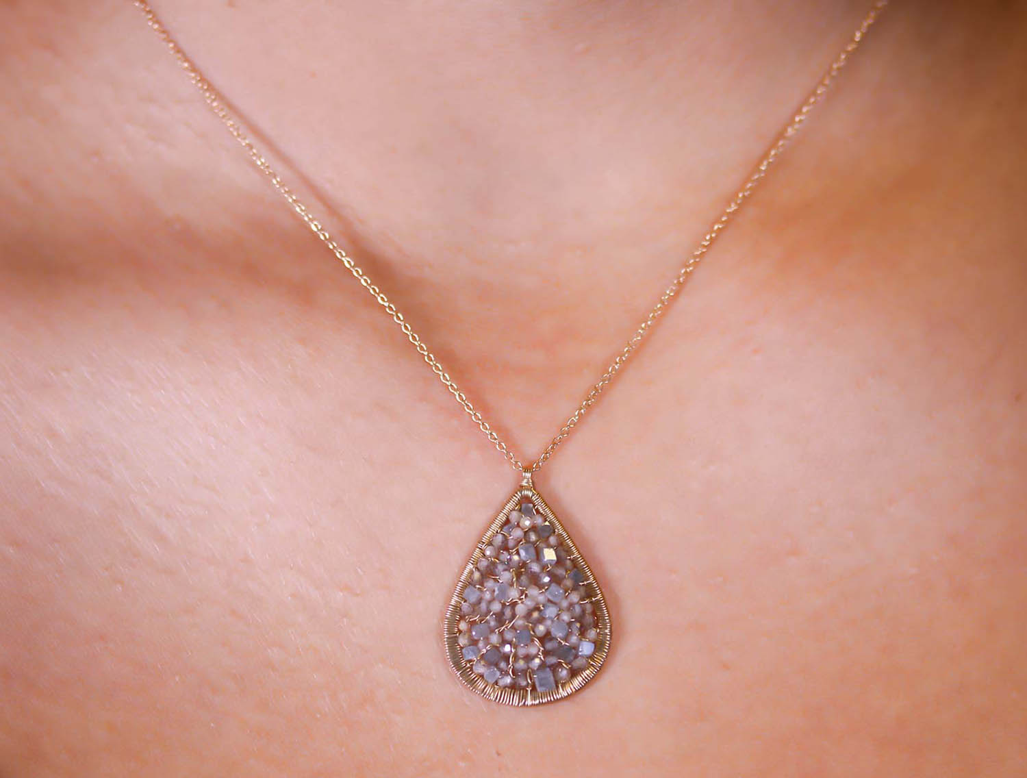 Gray Diamond Bead Pendant Necklace