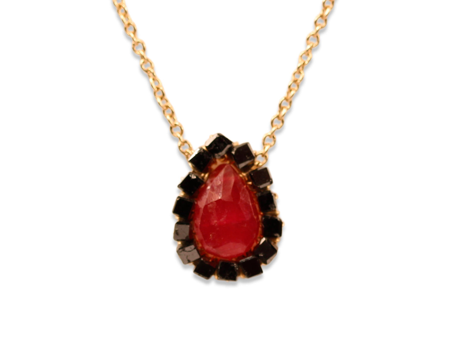 Ruby and Black Diamond Pendant Necklace