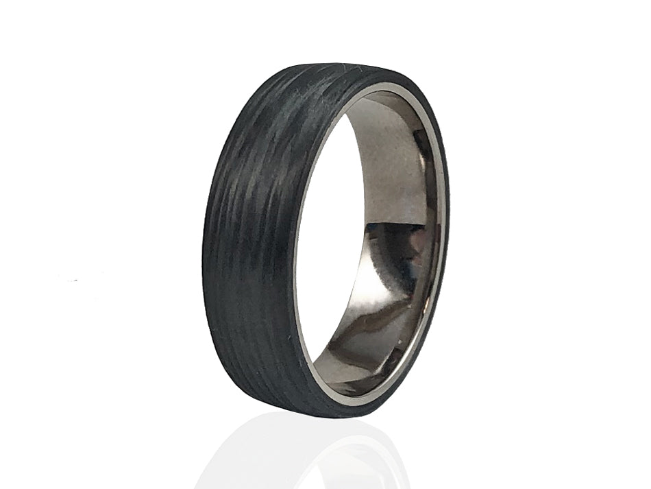 18K Yellow Gold and Carbon Fiber Men's Wedding Band