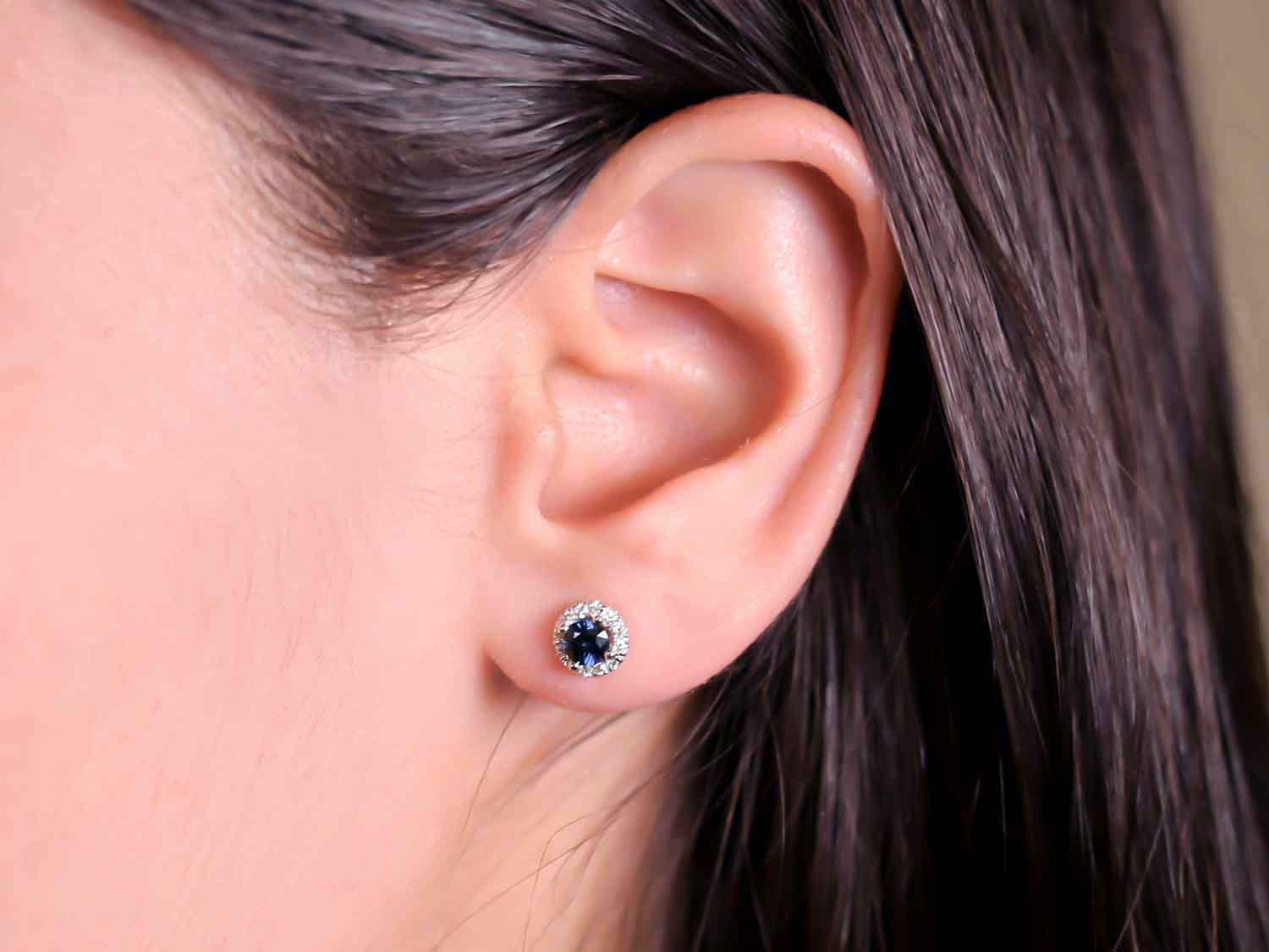 Sapphire and Diamond Stud Earrings in White Gold