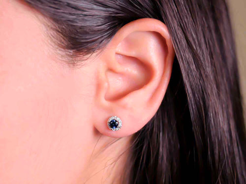 Sapphire and Diamond Stud Earrings in White Gold