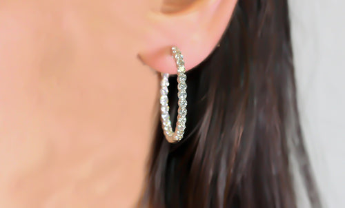 "Inside-Outside" Diamond 30mm Hoop Earrings in White Gold