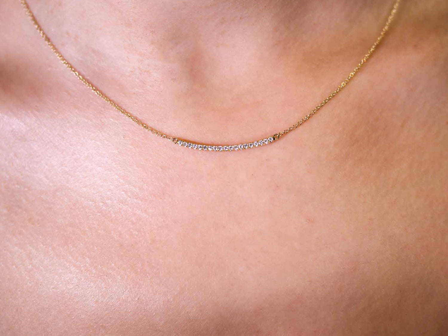 Pavé Diamond Curved Bar Necklace in Yellow Gold