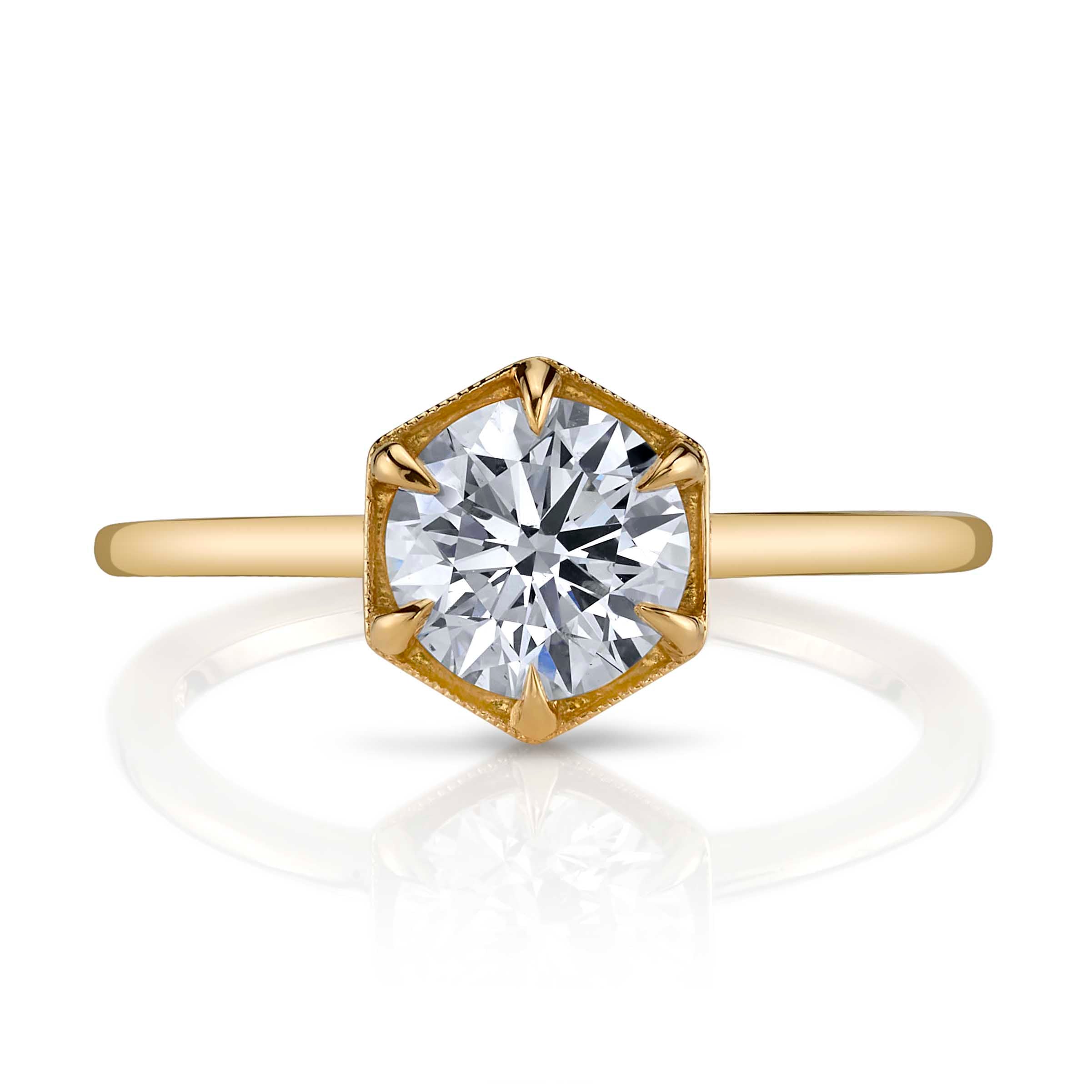 Round Brilliant Diamond Engagement Ring with Hexagon Frame