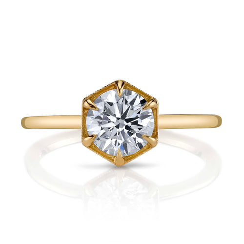 Round Brilliant Diamond Engagement Ring with Hexagon Frame
