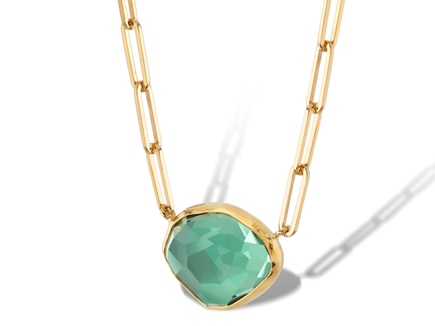 Green Amethyst Pendant with Paperclip Chain Necklace