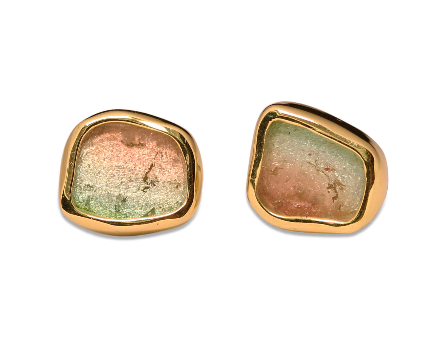 Bezel Set Watermelon Tourmaline Stud Earrings