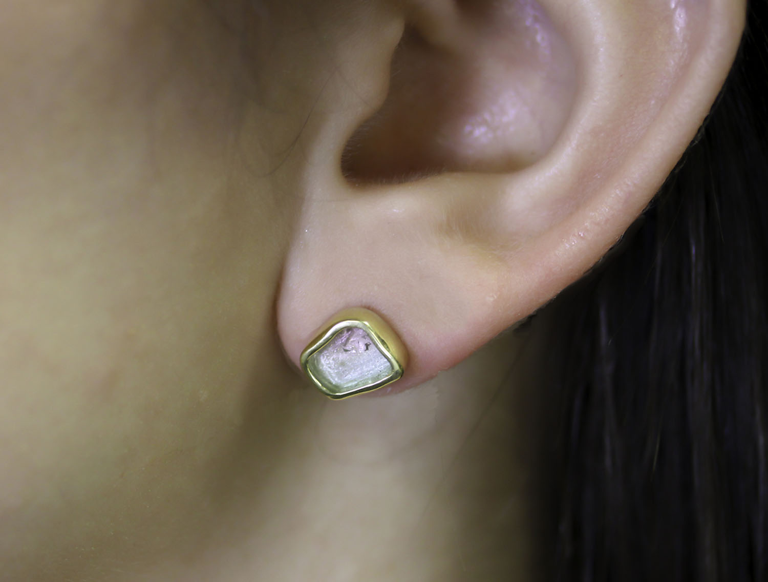 Bezel Set Watermelon Tourmaline Stud Earrings