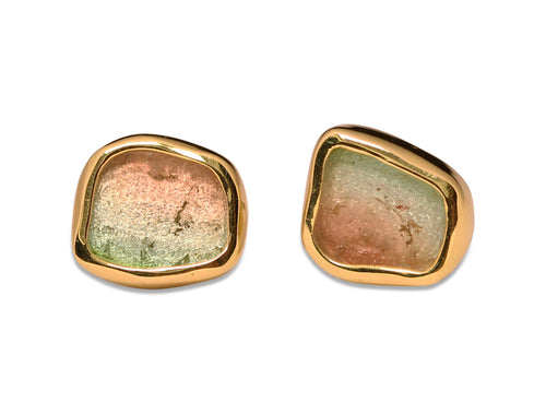 Bezel Set Watermelon Tourmaline Stud Earrings