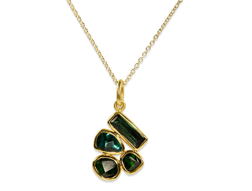 Green Tourmaline Cluster Pendant Necklace