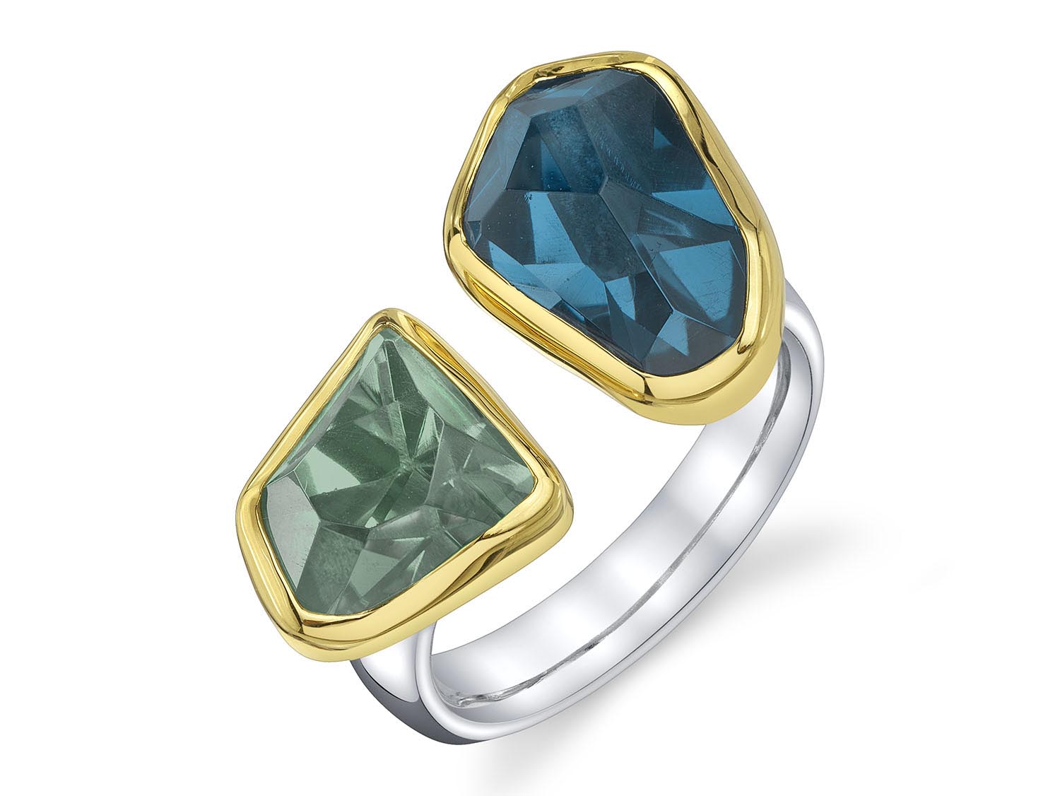 Green Amethyst and London Blue Topaz Ring