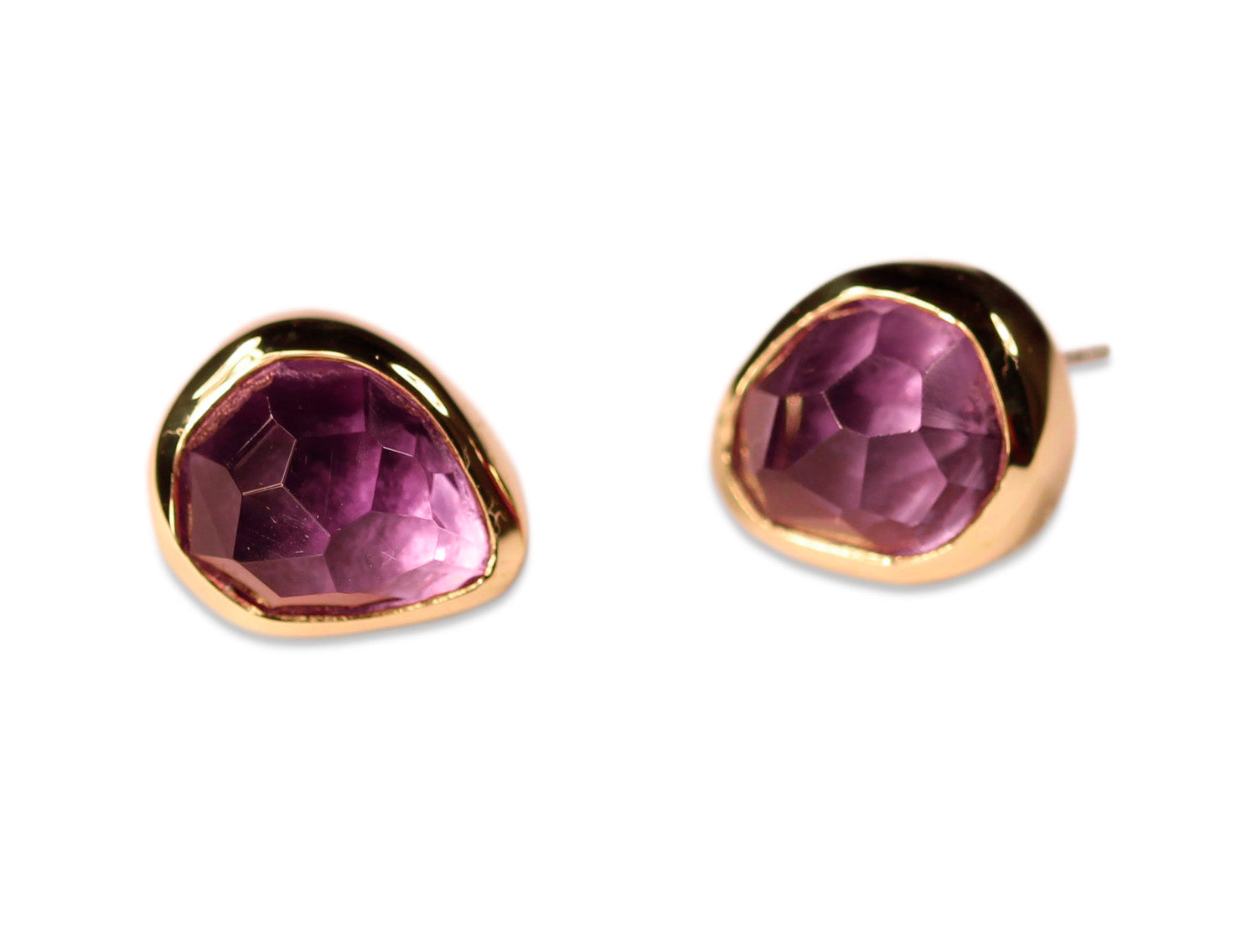 Bezel Set Rough Cut Amethyst Stud Earrings