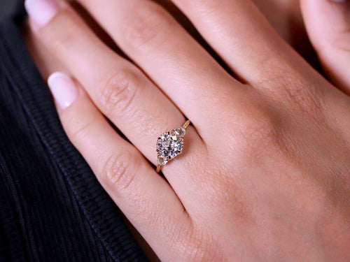 Antique Diamond Three-Stone Evergreen Engagement Ring
