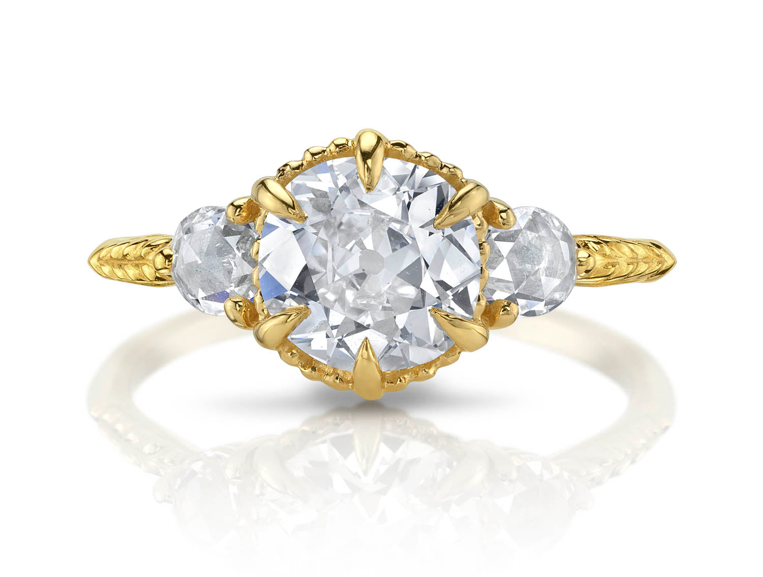 Antique Diamond Three-Stone Evergreen Engagement Ring