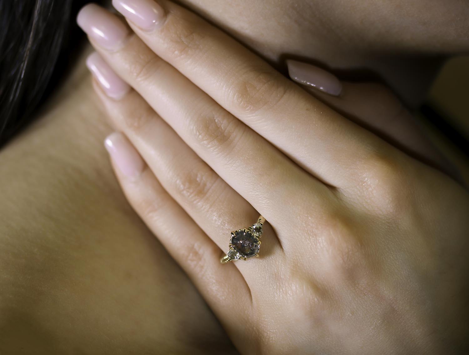 Salt & Pepper Diamond Three-Stone Ring