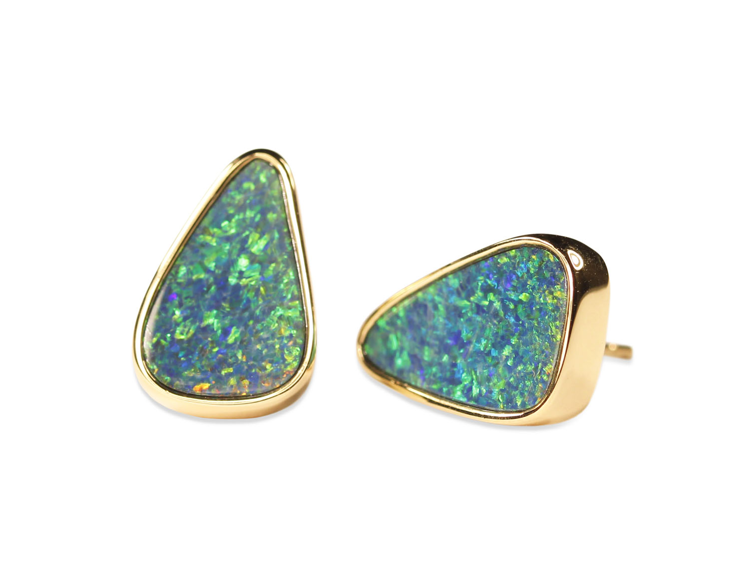 Australian Opal Doublet Stud Earrings in 14K Yellow Gold