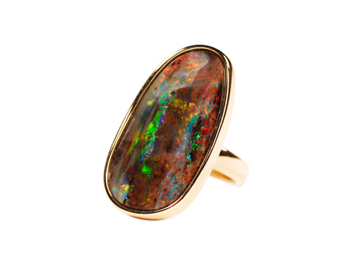 Australian Boulder Opal Ring in 14K Yellow Gold