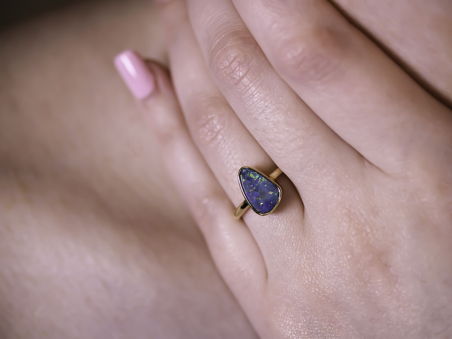 Opal Doublet Ring in 14K Yellow Gold