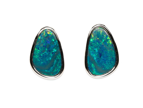 Dendritic Agate Drop Earrings in 14K Yellow Gold