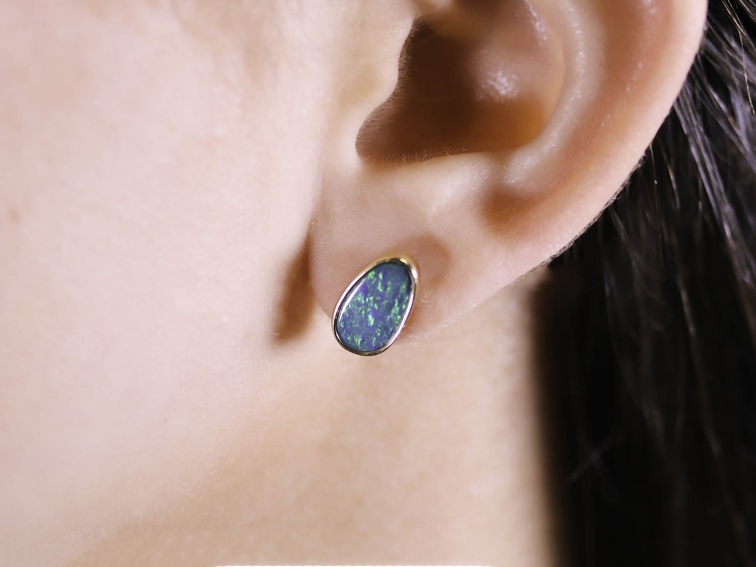 Australian Opal Doublet Stud Earrings in 14K Yellow Gold