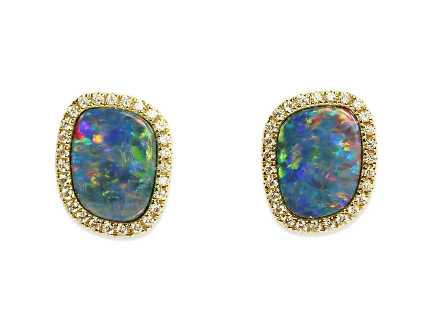 Australian Opal Doublet and Diamond Stud Earrings