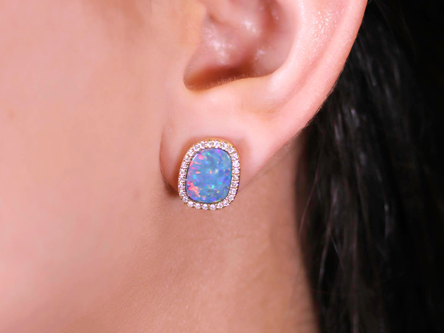 Australian Opal Doublet and Diamond Stud Earrings