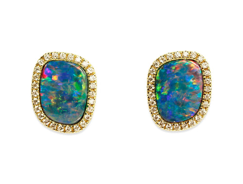 Australian Opal Doublet and Diamond Stud Earrings
