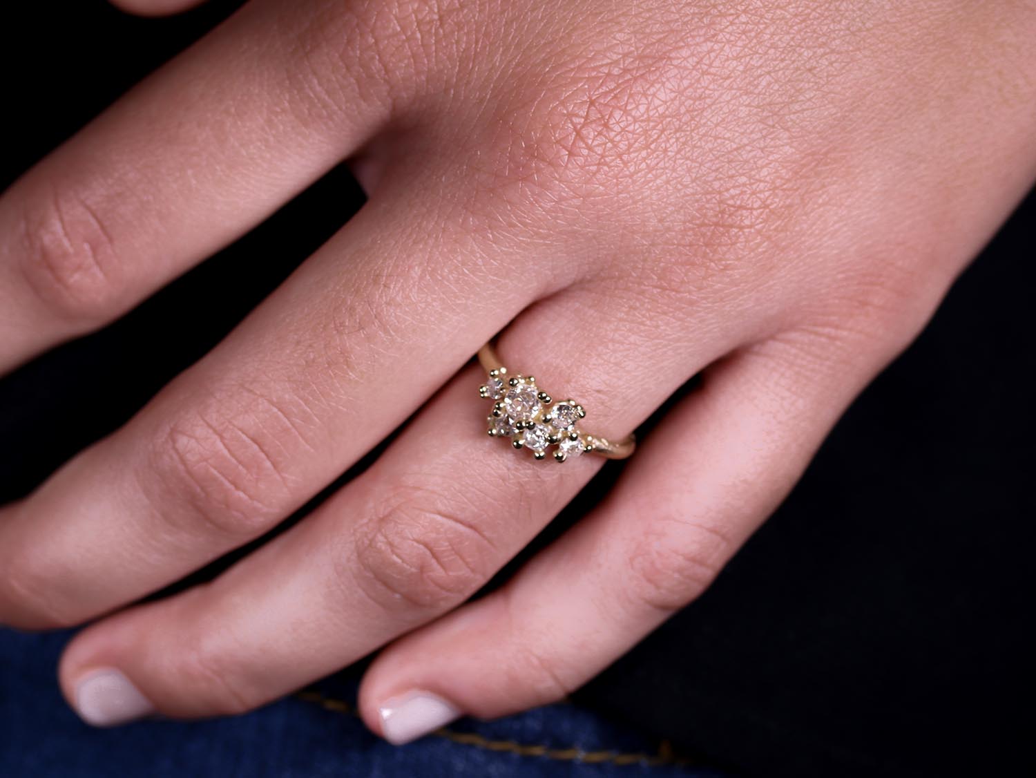 Antique Diamond Asymmetric Cluster Ring