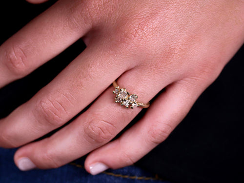 Antique Diamond Asymmetric Cluster Ring