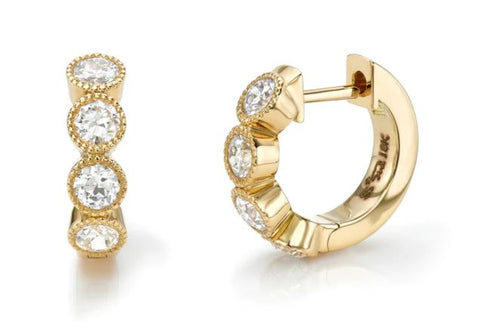 Bezel Diamond Trio Stud Earrings in 18K Yellow Gold