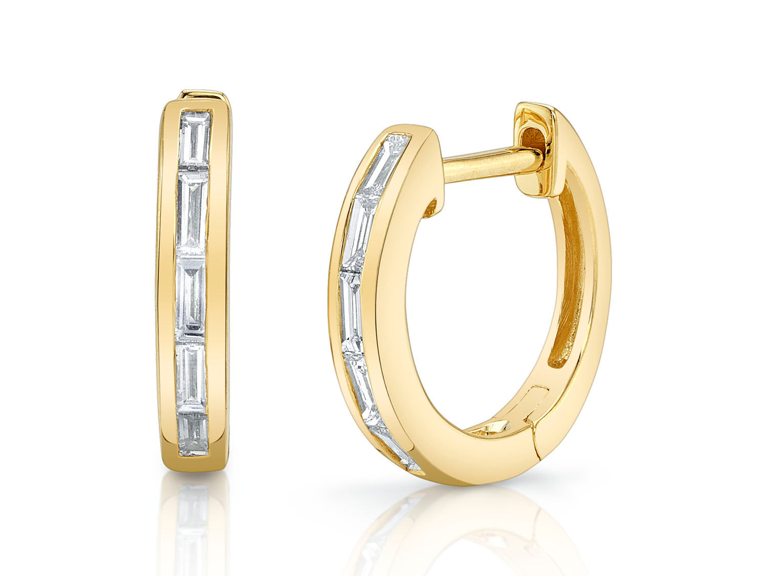 Channel Set Baguette Diamond Huggie Earrings