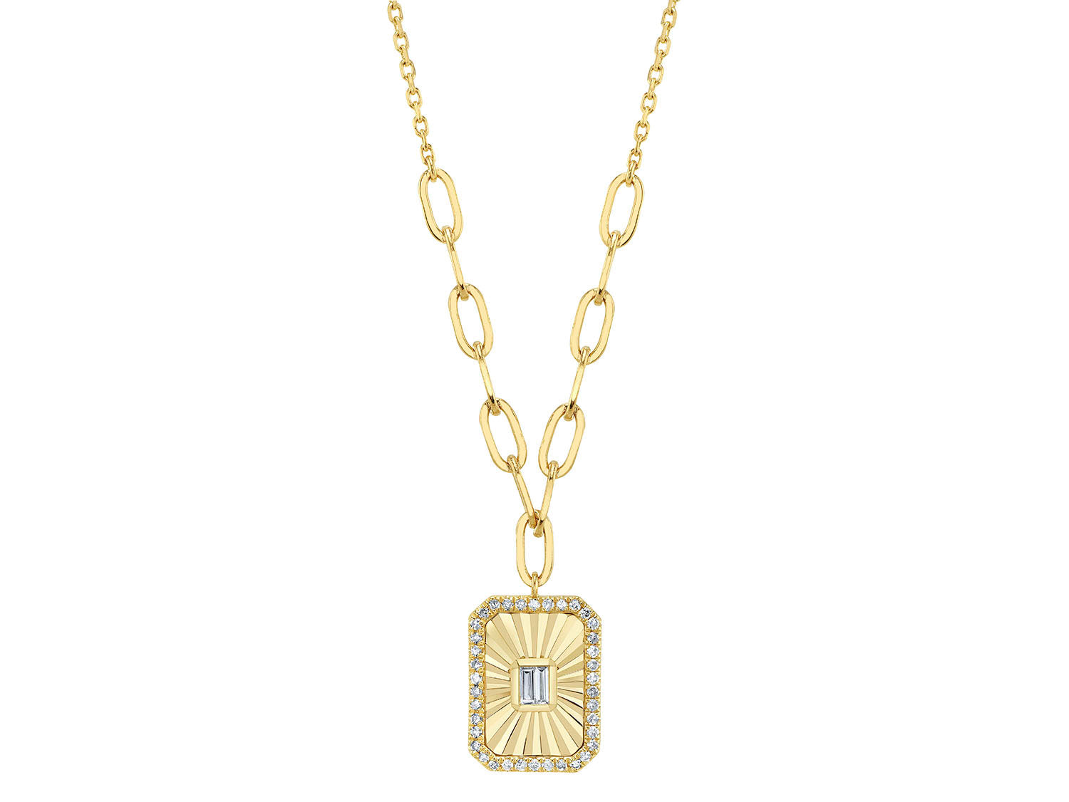 Baguette and Pavé Diamond Pendant Necklace