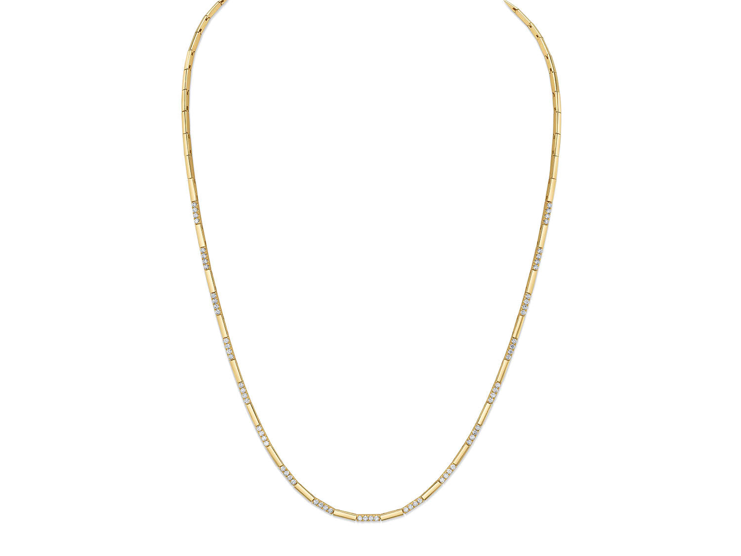 Pavé Diamond and Gold Bar Tennis Necklace