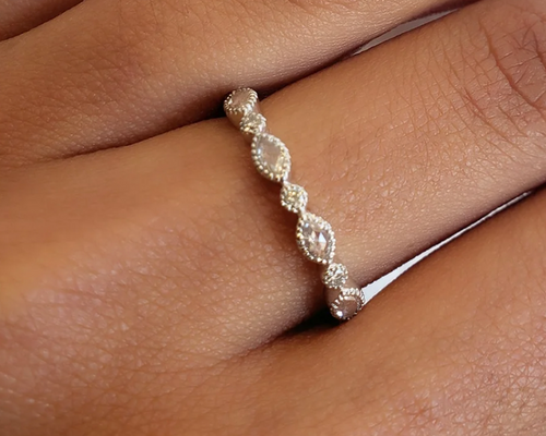 Vintage-Inspired Marquise and Round Diamond "Amara" Band in White Gold