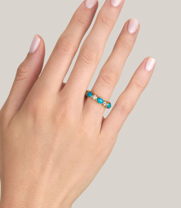 Vintage-Inspired Turquoise and Diamond Wedding Band